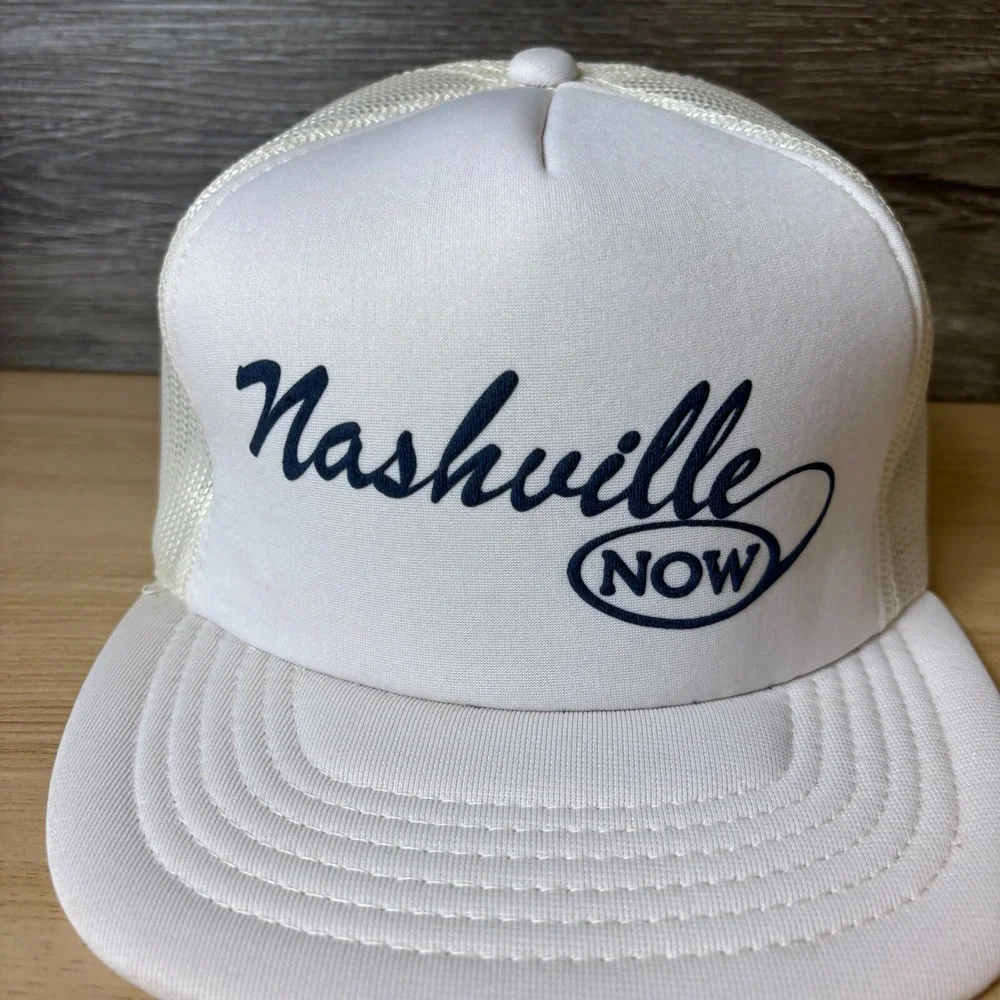Vintage Nashville Now‎ Hat Cap Snap Back White Trucker Talk Show Adjustable 80s